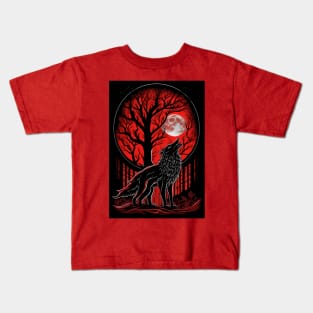 Blood Moon Wolf - Howling Wolf For Wolf Lovers  Howling At The Moon Kids T-Shirt